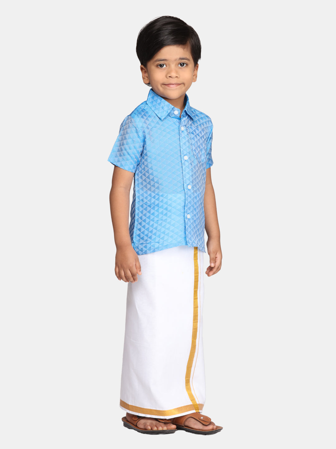 Boys Blue Colour Readymade Shirt With Dhoti Set.