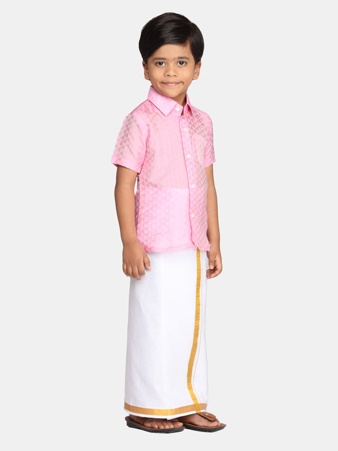 Boys Pink Colour Readymade Shirt With Dhoti Set.