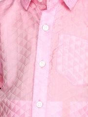 Boys Pink Colour Readymade Shirt With Dhoti Set.