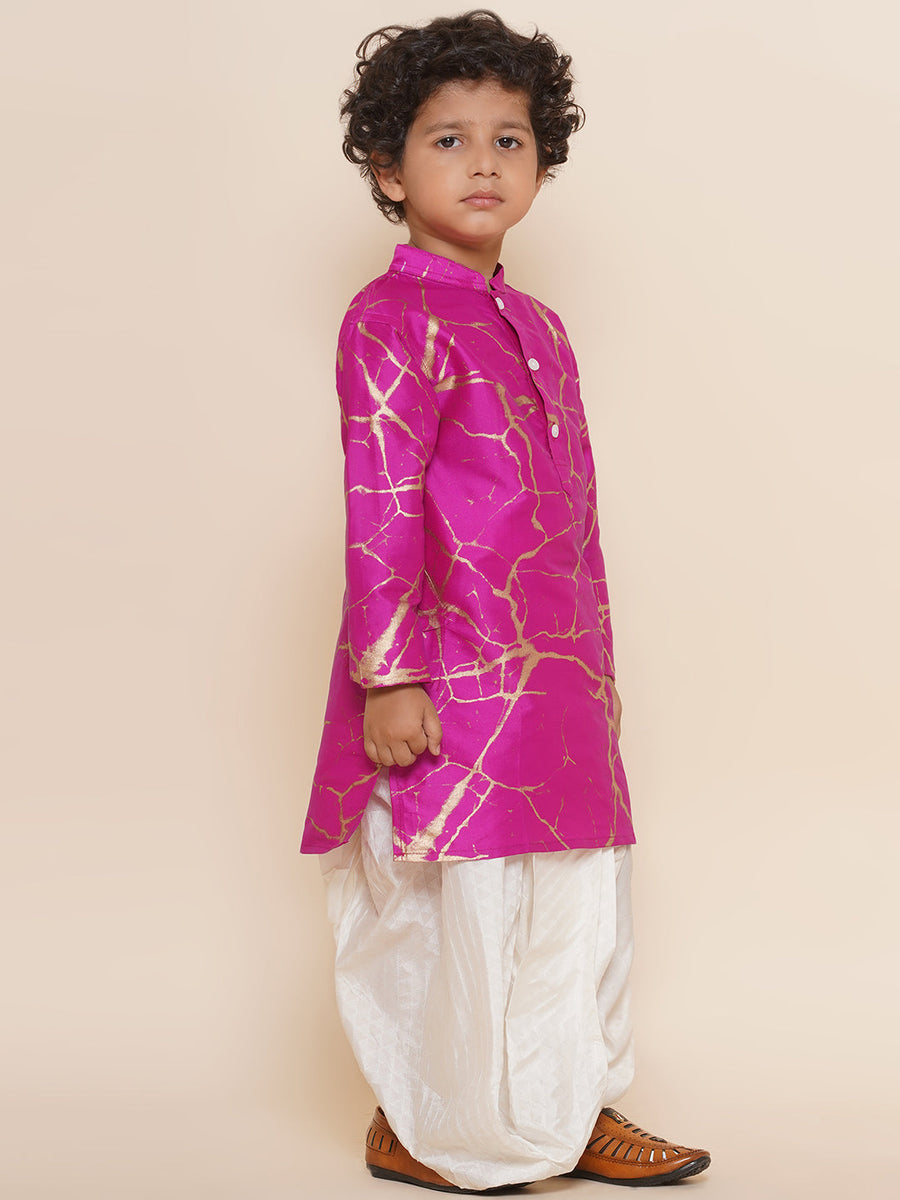 Sethukrishna Boys Gold Printed Kurta and Cream Dhotipant