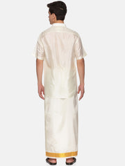 Men Half Sleeve Shirt Readymade Dhoti Angavastram Set