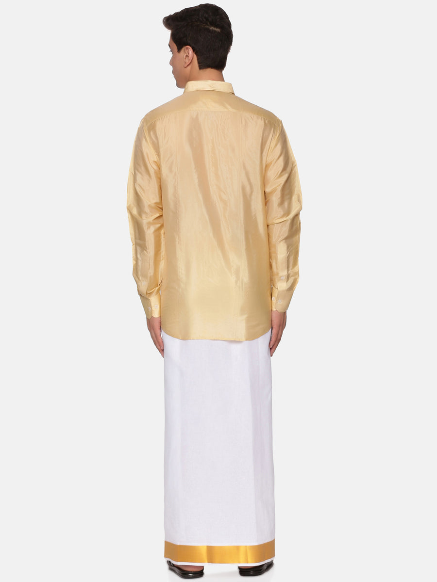 Men Artsilk Full Sleeve Shirt and Cotton Dothi with Angavastram Set