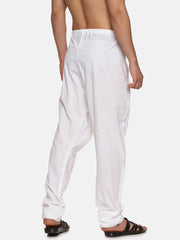 Men Slub Cotton Solid White Colour Pyjama