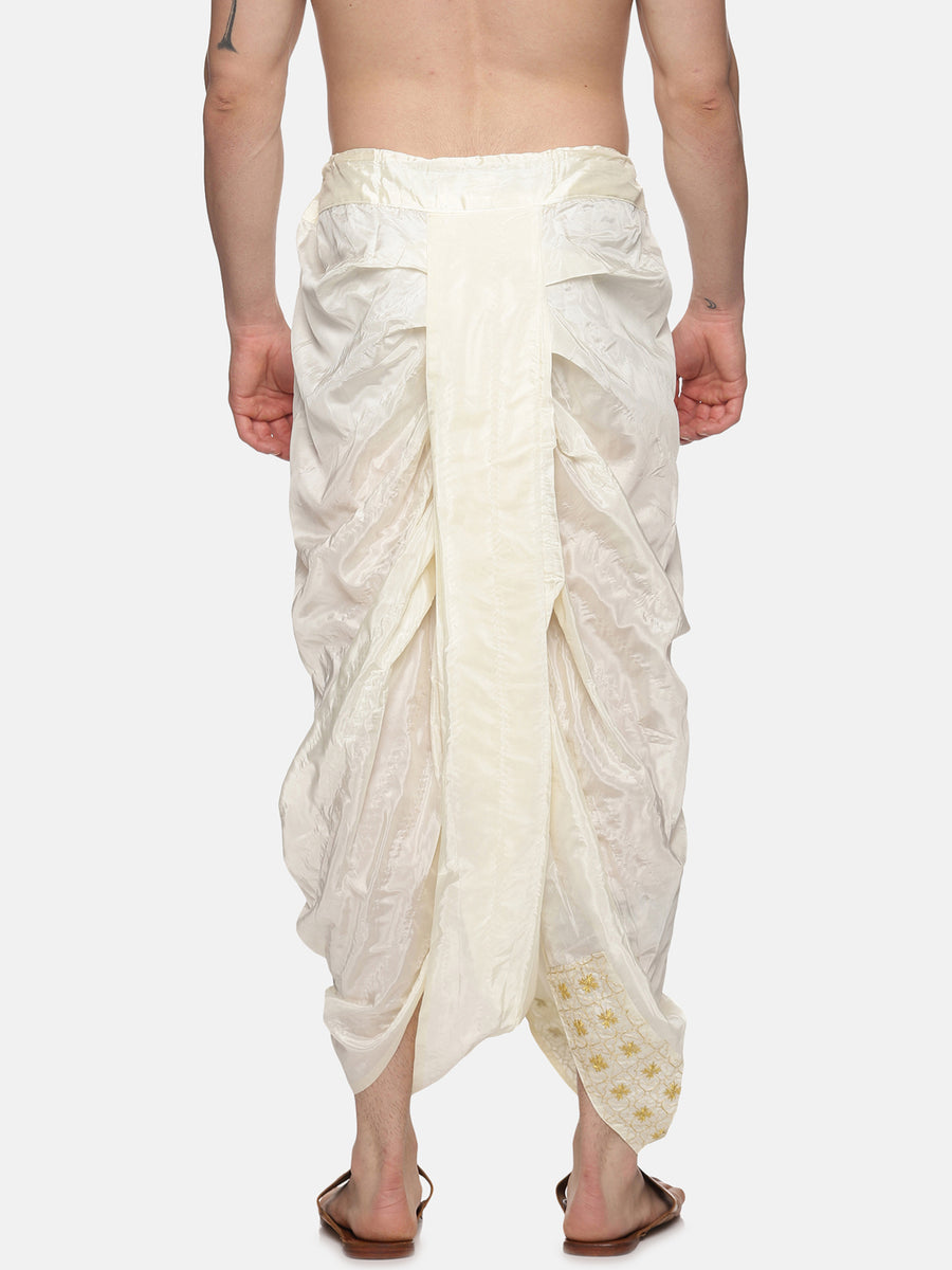 Men Art Silk Cream Colour D4 Embroidery Dhoti Pant.