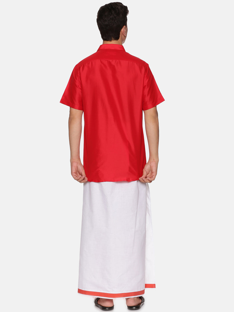 Men Half Sleeve Shirt and Readymade Cotton Dhoti Set