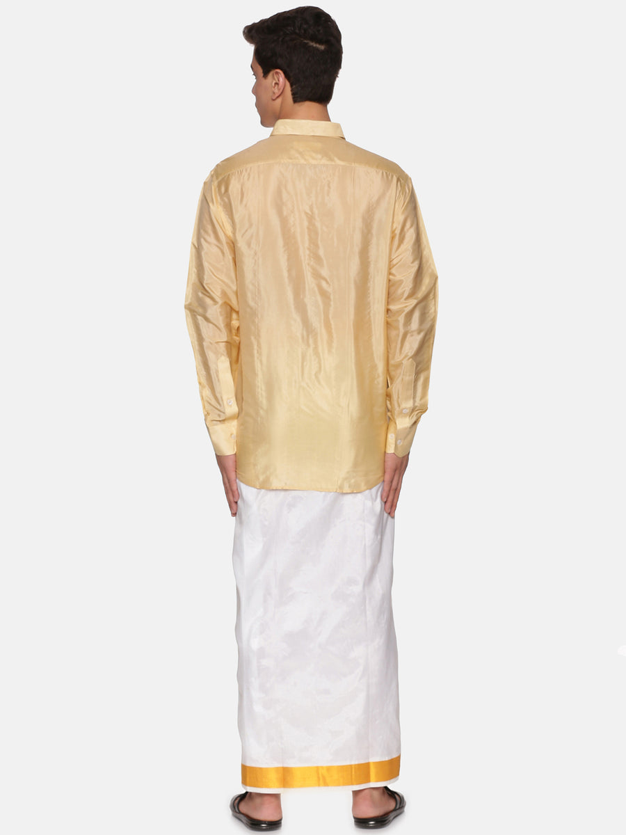 Men Artsilk Full Sleeve Shirt and Readymade Dhoti Set
