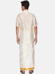 Men Artsilk Half Sleeve Shirt and Pocket Dhoti Set