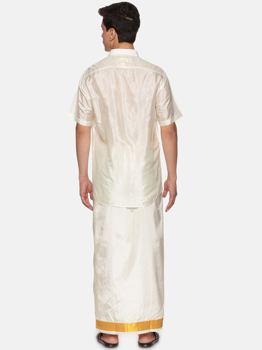 Men Artsilk Half Sleeve Shirt and Pocket Dhoti Set