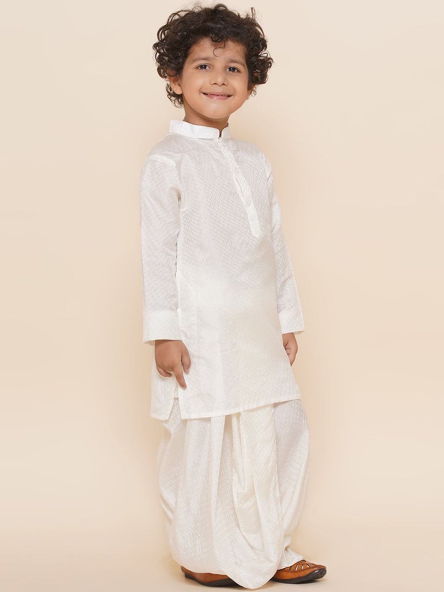 Sethukrishna Boys Cream Colour Self Design Kurta and Dhotipant Set