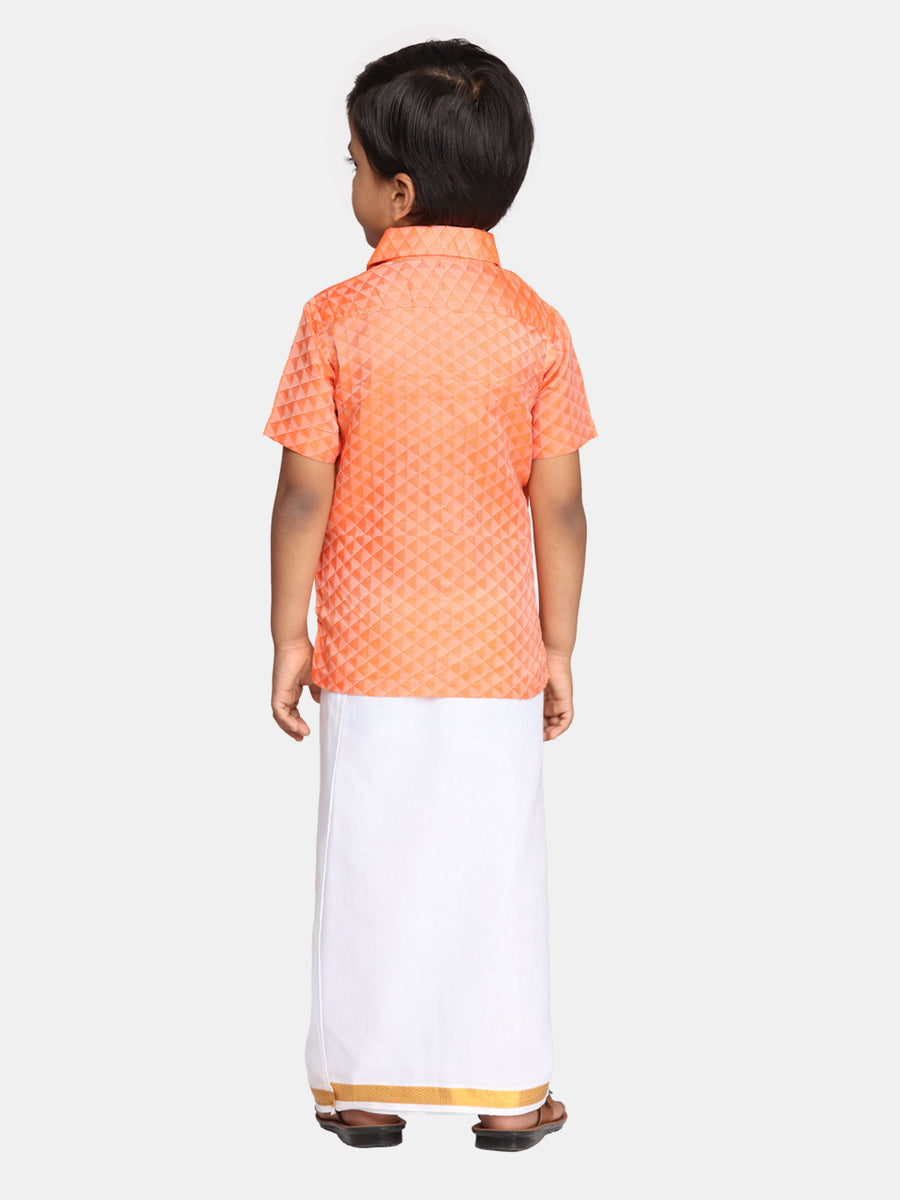 Boys Orange Colour Readymade Shirt With Dhoti Set.
