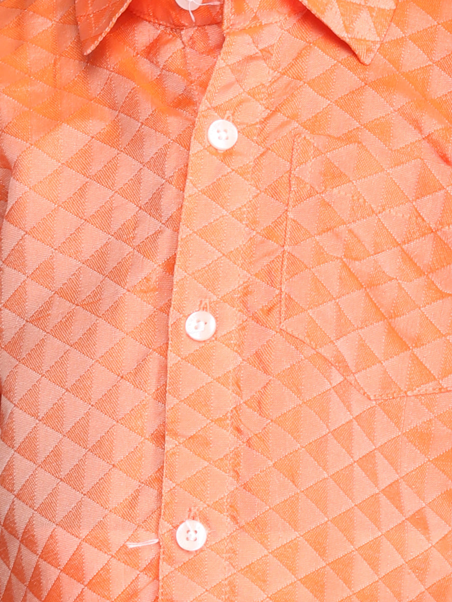 Boys Orange Colour Readymade Shirt With Dhoti Set.