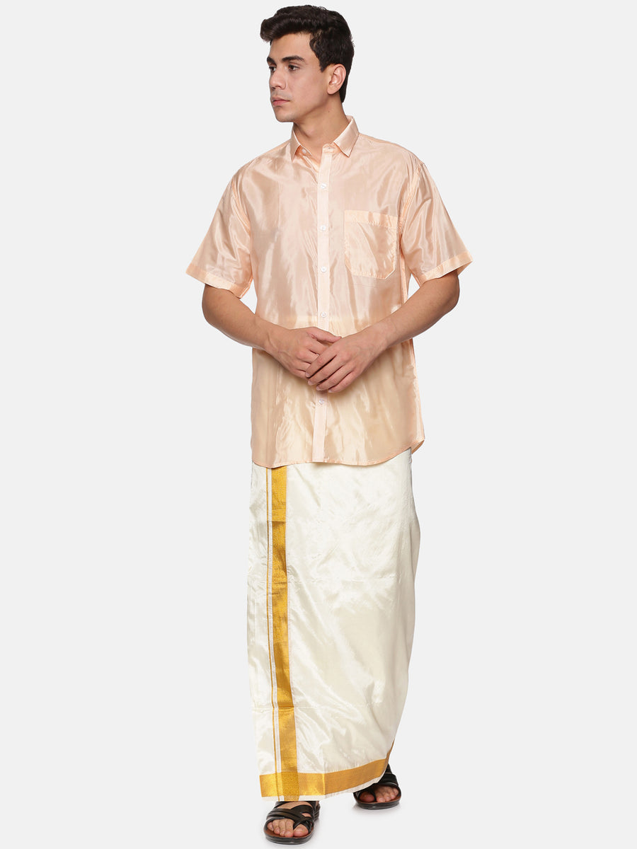 Men Artsilk Shirt and Ready to Wear Dhoti Set