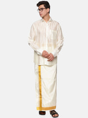 Men Full Sleeve Shirt Readymade Dhoti Angavastram Set