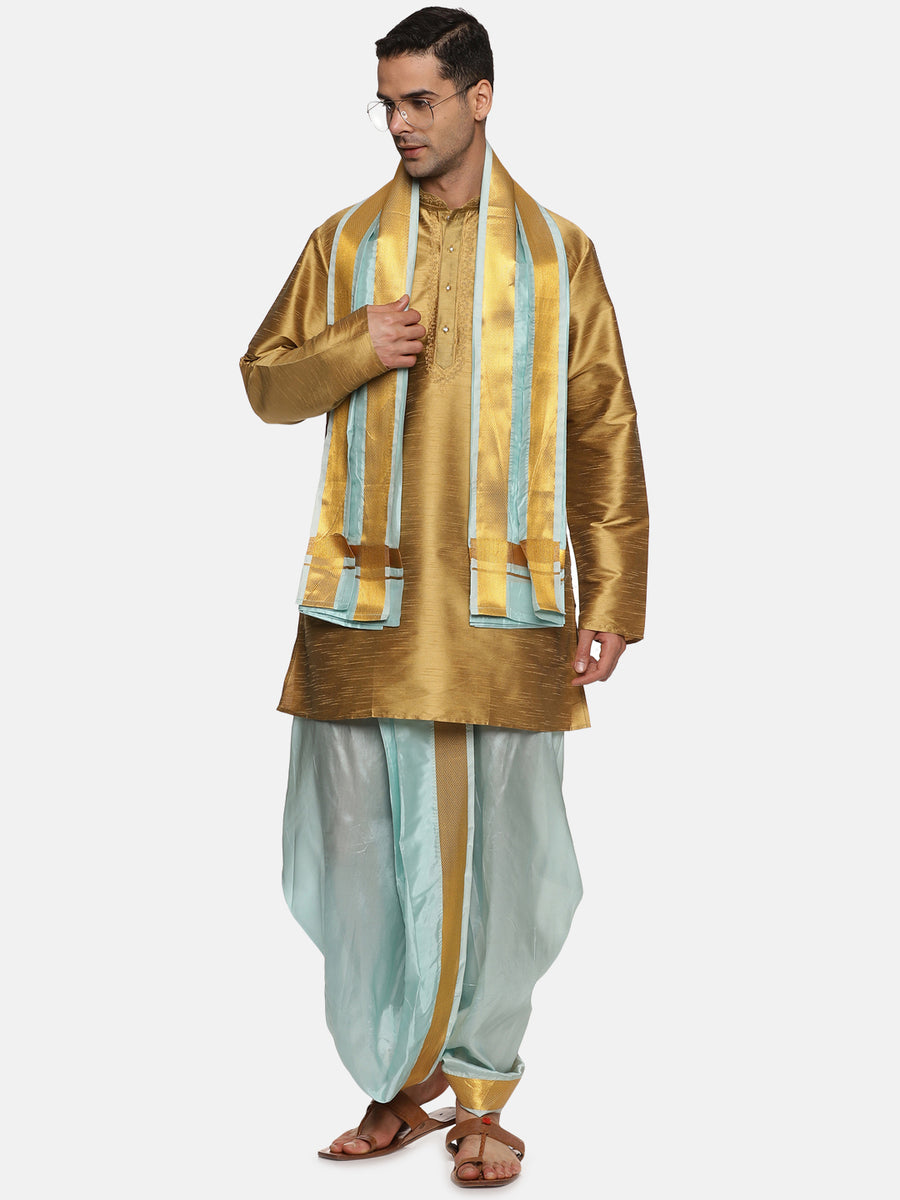 Men Readymade Artsilk Solid Colour Dhoti Pant and Angavastram