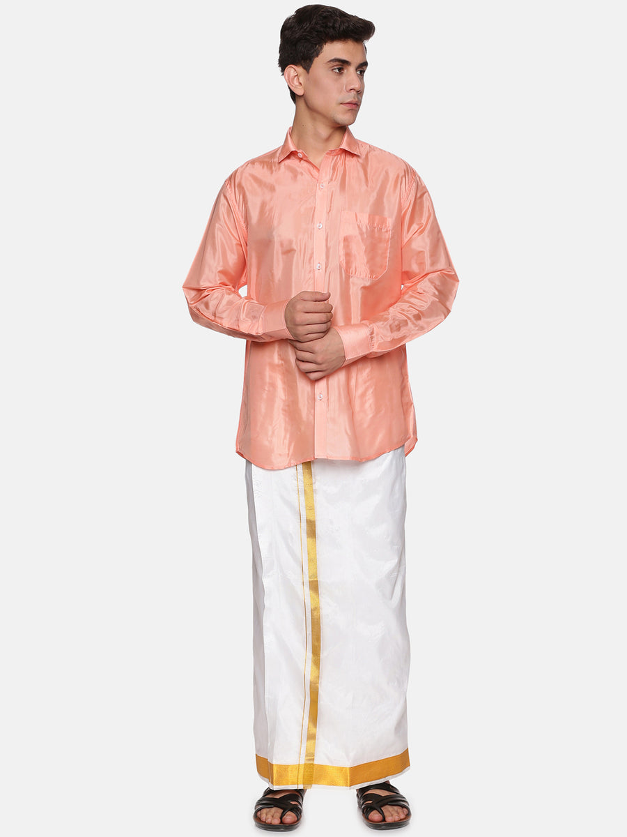 Men Artsilk Full Sleeve Shirt and Dhoti Set