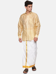 Men Artsilk Full Sleeve Shirt and Readymade Dhoti Set