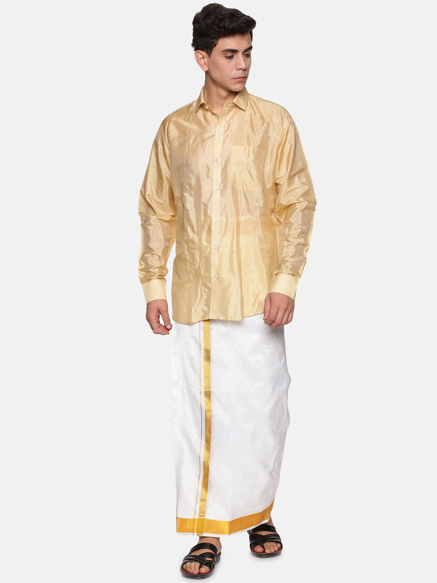 Men Artsilk Full Sleeve Shirt and Readymade Dhoti Set