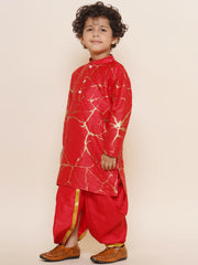 Sethukrishna Boys Marble Print Kurta and Gold Lace Dhotipant Set