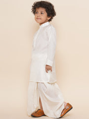Sethukrishna Boys Cream Colour Self Design Kurta and Dhotipant Set