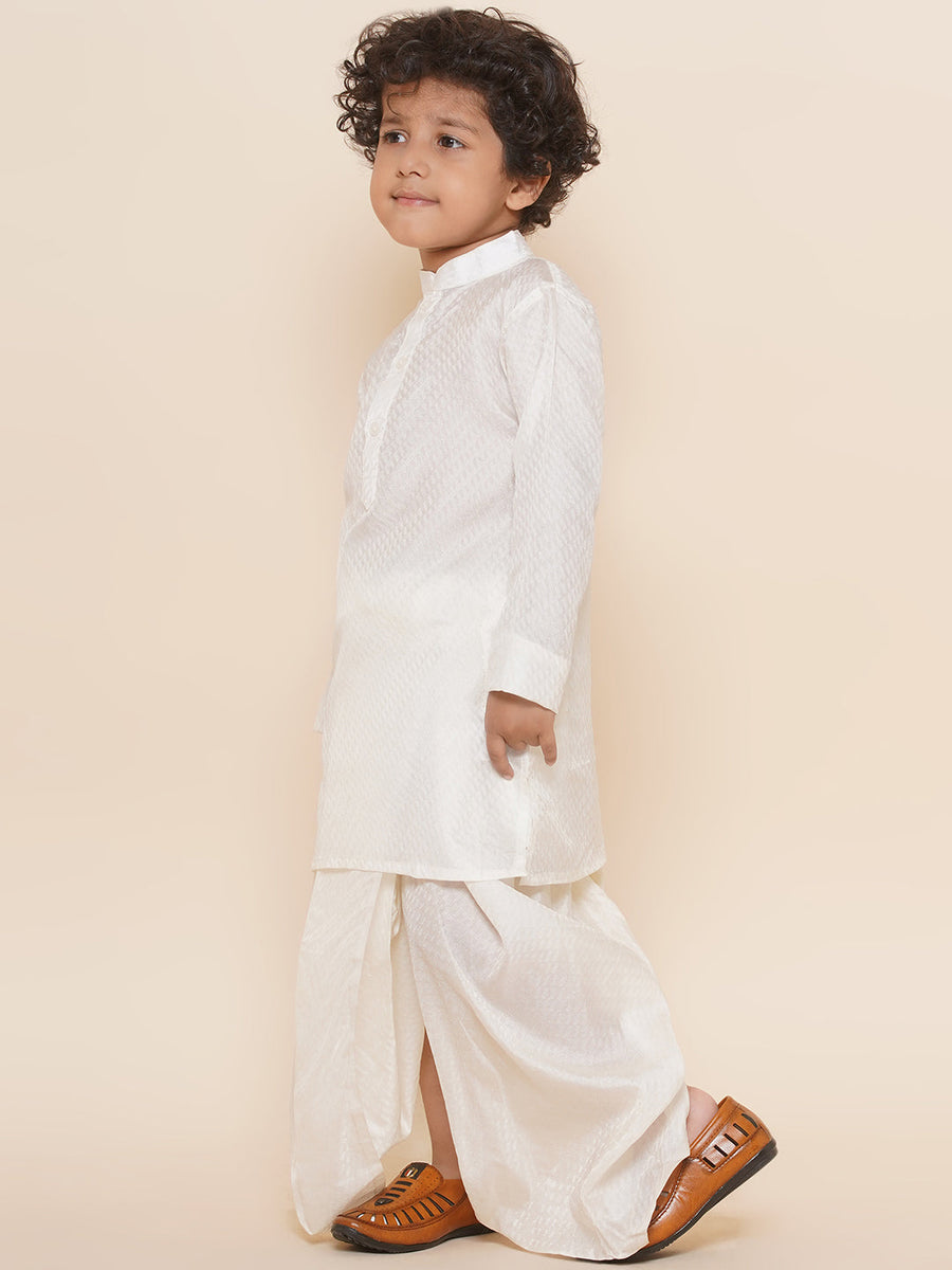 Sethukrishna Boys Cream Colour Self Design Kurta and Dhotipant Set