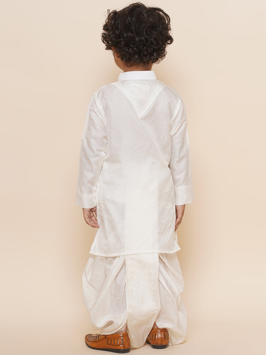 Sethukrishna Boys Cream Colour Self Design Kurta and Dhotipant Set