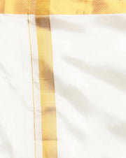 Men Cream Art Silk Readymade Dhoti With Angavastram Set.