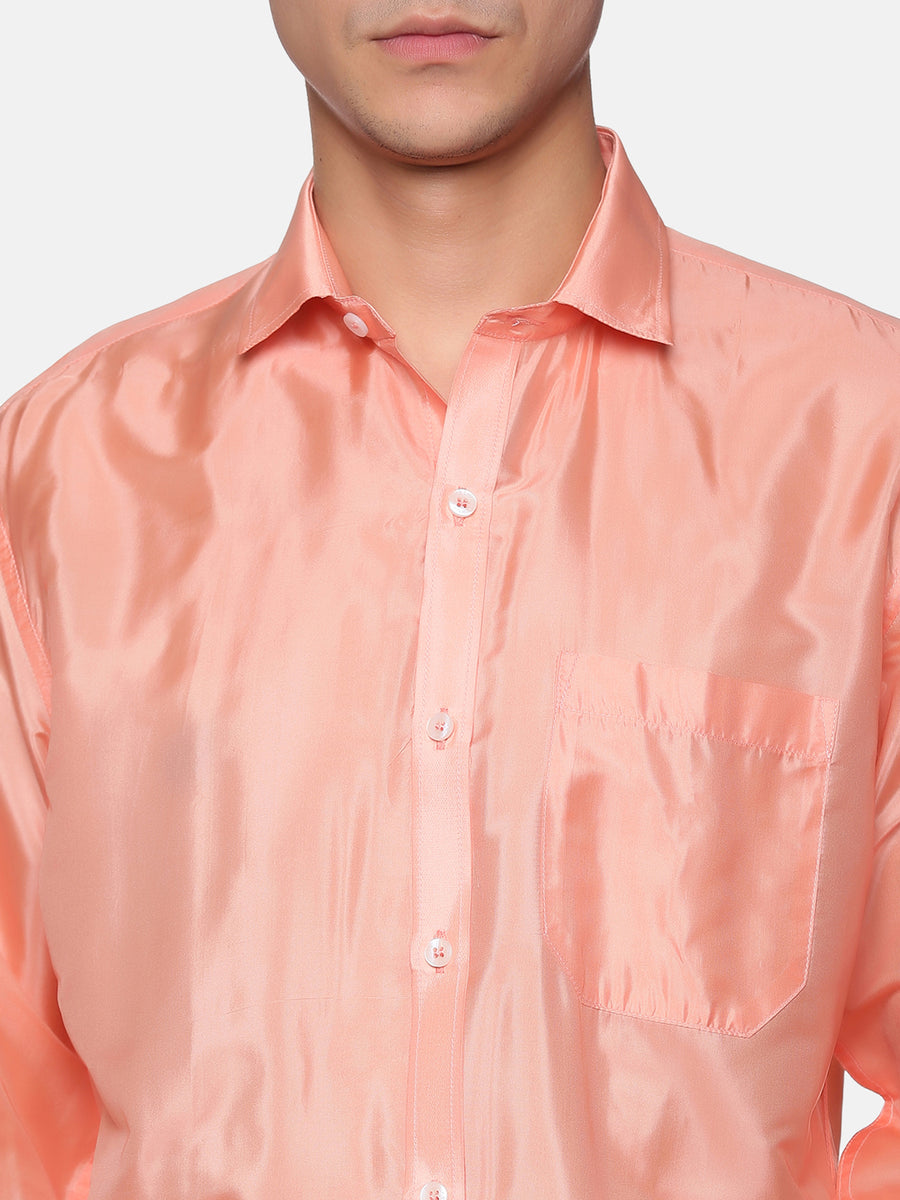 Men Full Sleeve Shirt and Cream Colour Pocket Dhoti Angavastram Set