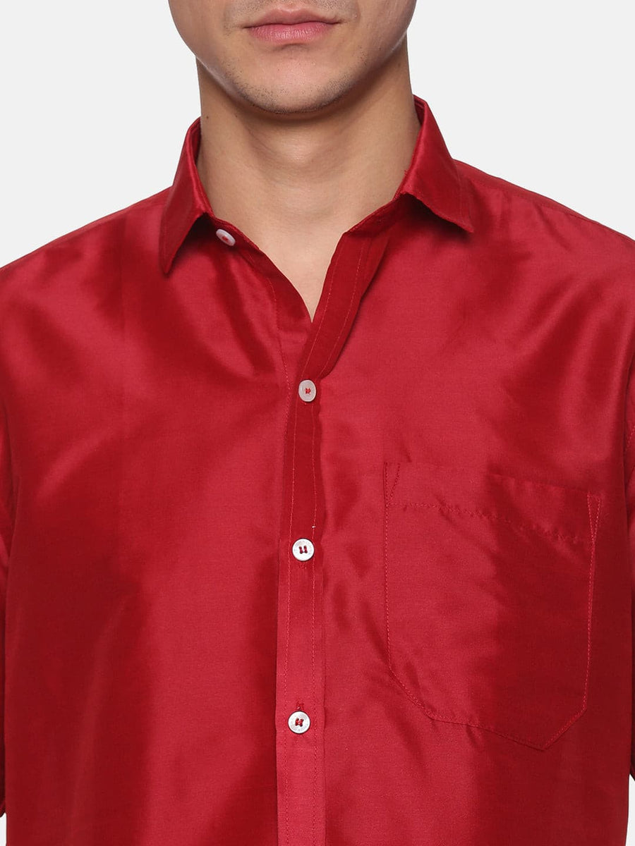Men Solid Maroon Colour Half Sleeve Shirt Pocket Dhoti Set.