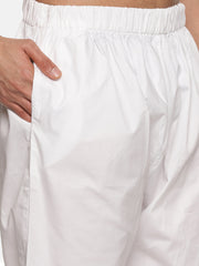 Men Solid White Cotton Pyjama with Pocket