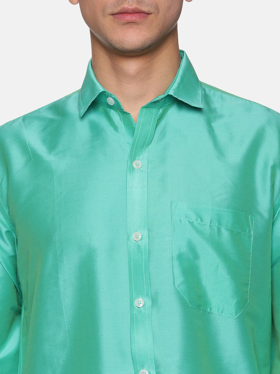 Men Solid Green Colour Full Sleeve Shirt Pocket Dhoti Set