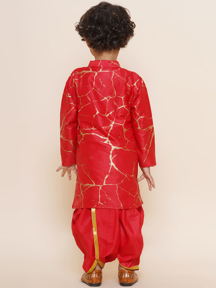 Sethukrishna Boys Marble Print Kurta and Gold Lace Dhotipant Set