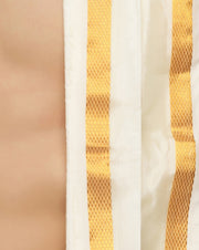 Men Cream Art Silk Readymade Dhoti With Angavastram Set.
