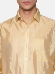 Men Artsilk Full Sleeve Shirt and Cotton Dothi with Angavastram Set