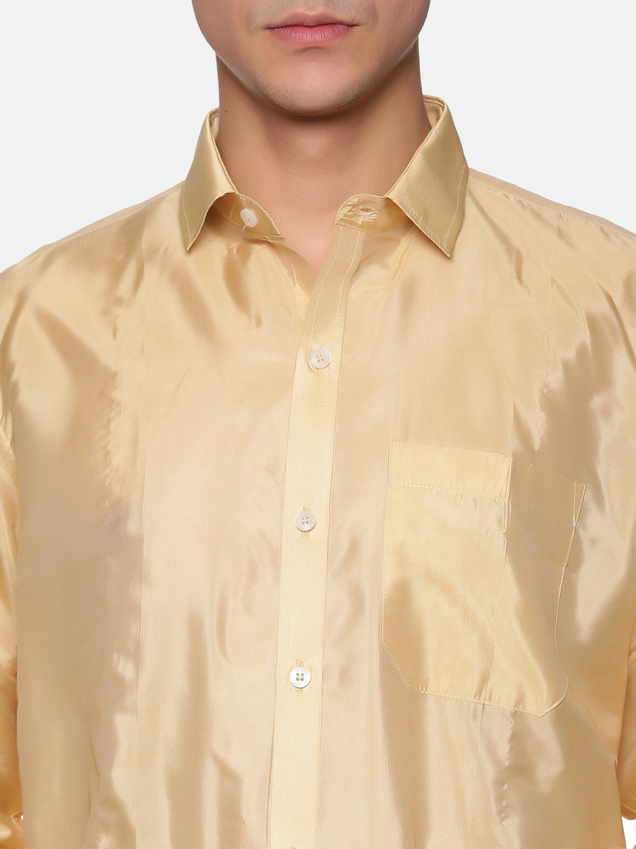 Men Artsilk Full Sleeve Shirt and Cotton Dothi with Angavastram Set