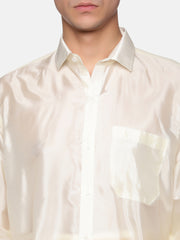 Men Full Sleeve Shirt Readymade Dhoti Angavastram Set