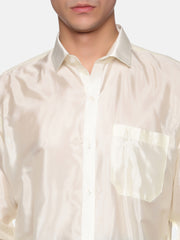 Mens Artsilk Full Sleeve Shirt with Cream Dhoti and Angavastram Set