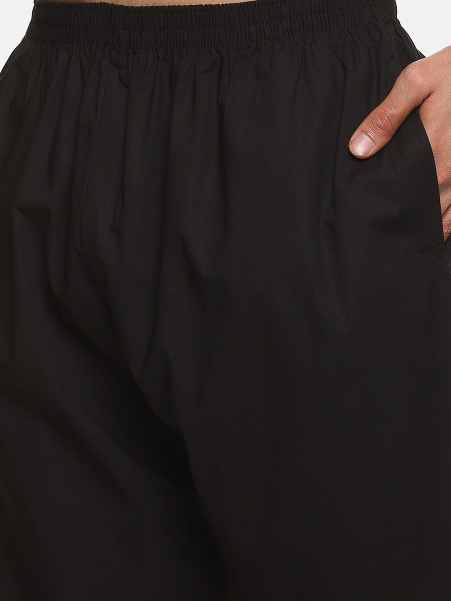 Men Solid Black Cotton Pyjama With Pocket