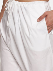Men Plain Cotton Solid White Pyjama with Pocket