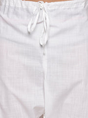 Men Slub Cotton Solid White Colour Pyjama