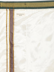 Men Artsilk Half Sleeve Shirt and Contrast Border Pocket Dhoti Set