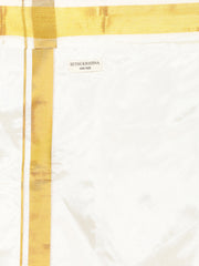 Men Full Sleeve Shirt and Cream Colour Pocket Dhoti Angavastram Set