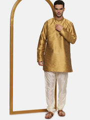 Men Artsilk Solid Cream Colour Pyajma