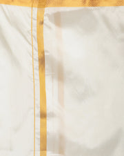 Men Cream Art Silk Readymade Dhoti With Angavastram Set.