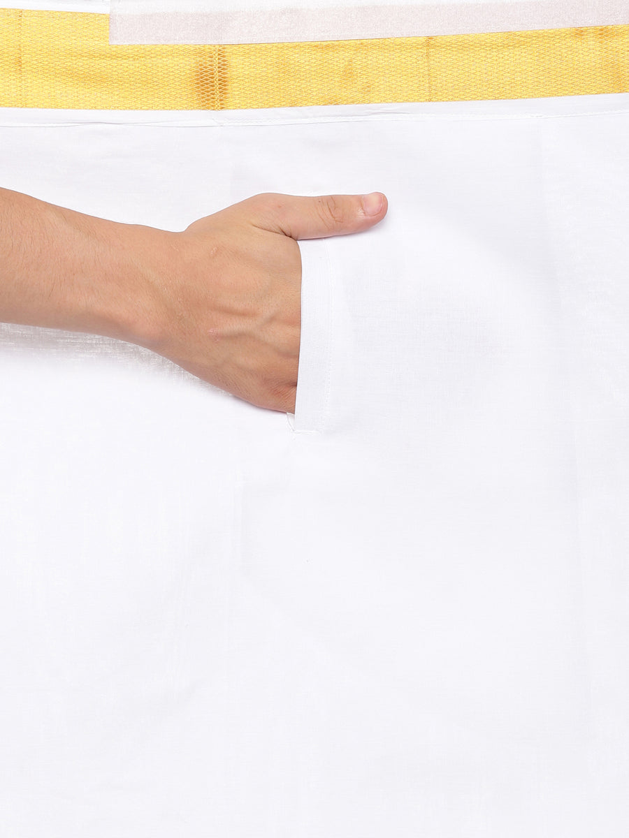 Men Full Sleeve Cream Colour Shirt and Pocket Dhoti Set