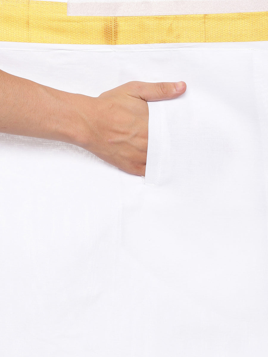 Men Artsilk Shirt and Solid White Ready to Wear Cotton Dhoti Set