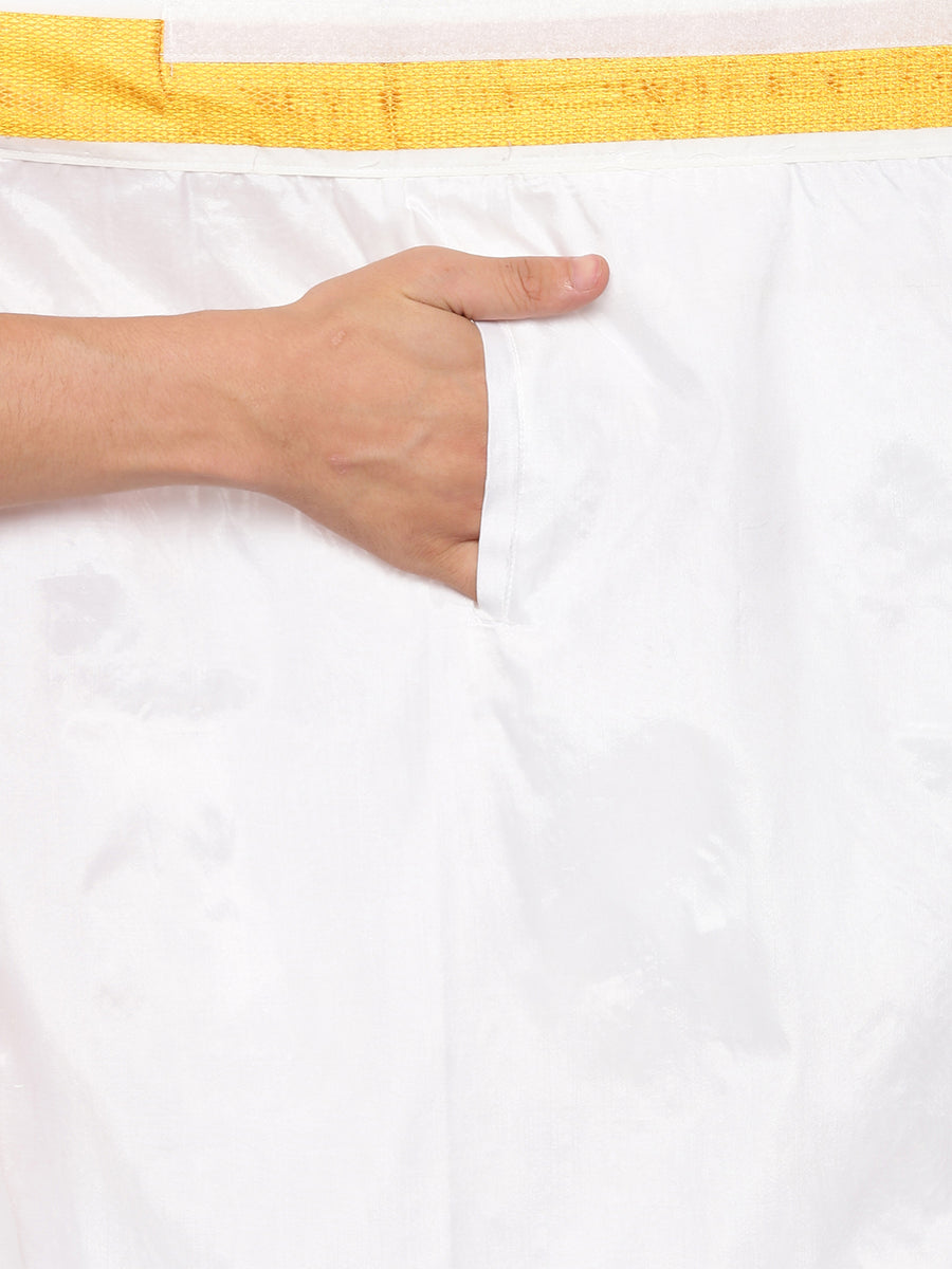 Men Artsilk Shirt and Solid White Ready to Wear Dhoti Set