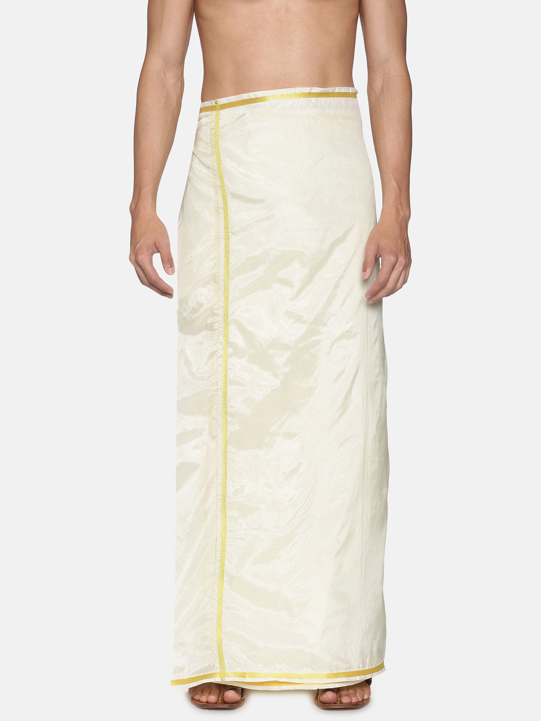 Men Artsilk Traditional Cream Colour Regular Dhoti.