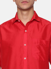 Men Solid Colour Half Sleeve Shirt and Readymade Pocket Dhoti Set