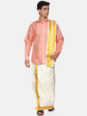 Men Full Sleeve Shirt Readymade Dhoti Angavastram Set