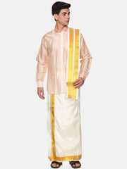 Men Full Sleeve Shirt Readymade Dhoti Angavastram Set